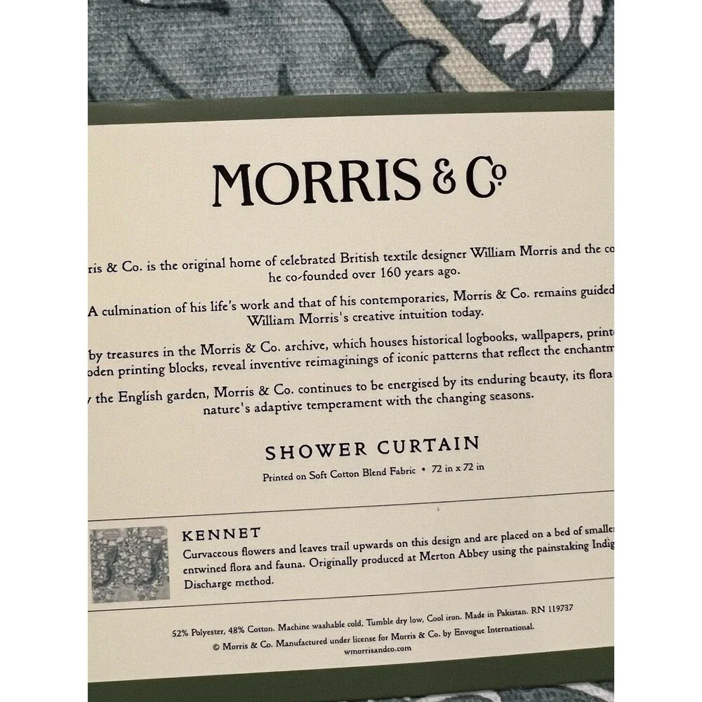 Morris & Co. KENNET Shower Curtain Floral Garden Cotton Blend Fabric 72x72” New